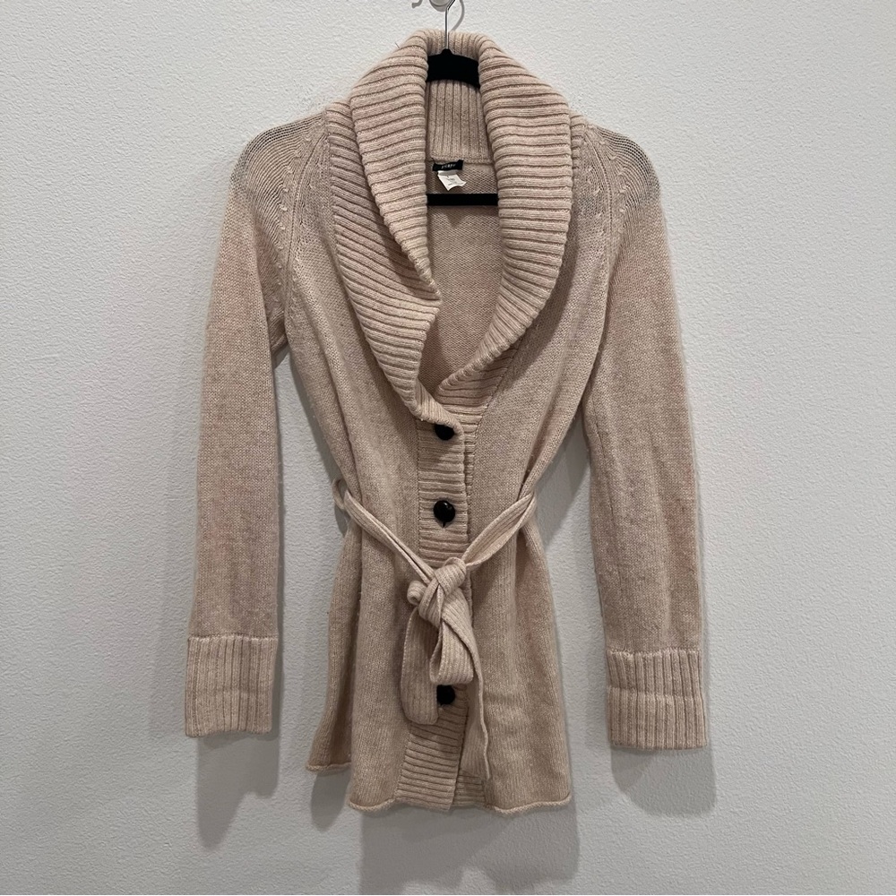 J. Crew Alpaca Wool Blend Shawl Collar Sweater Belted Cardigan Soft Cozy Large S
